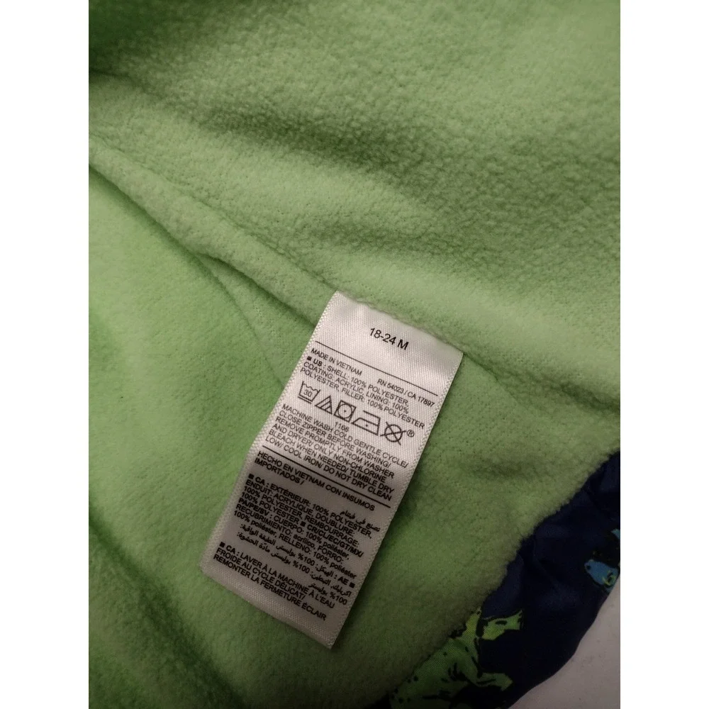 Old Navy Kids Dinosaur Puffer Jacket Water‎ Resistant Hooded Navy Green 18 24M